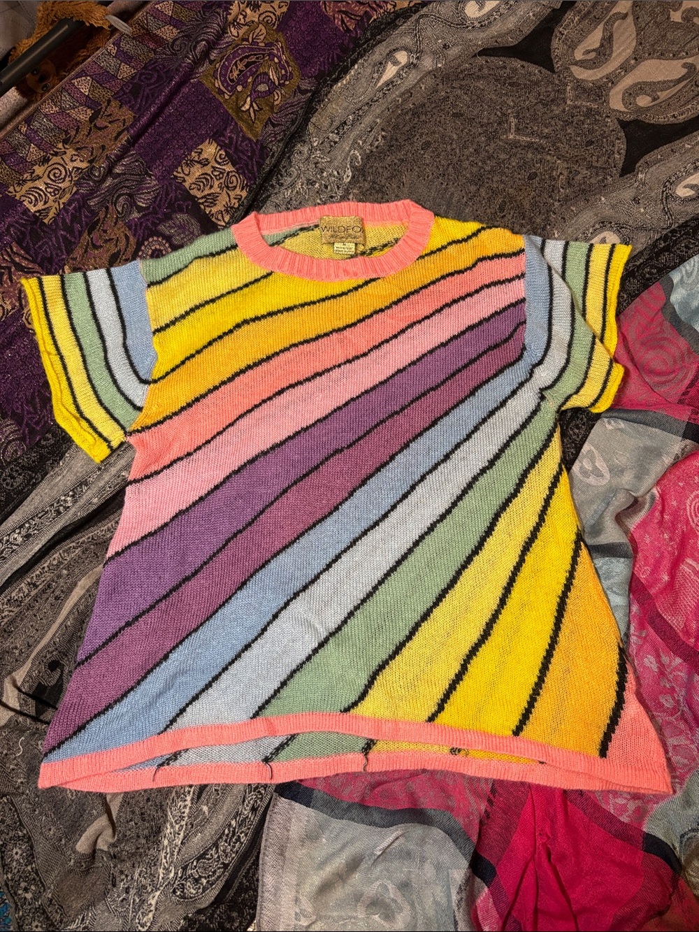 Wildfox Rainbow Striped Short Sleeve Knit Top -
